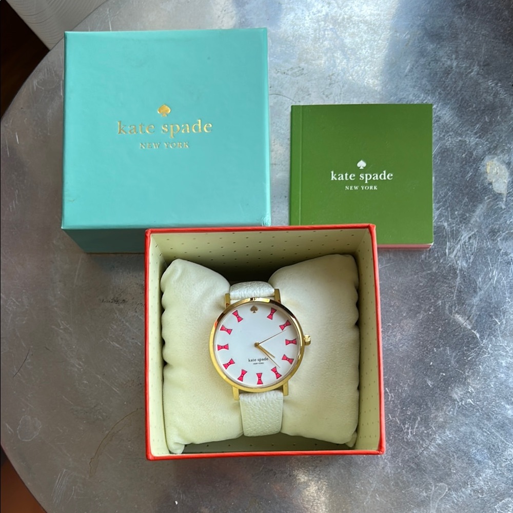 Kate Spade White and Gold Watch with Pink Bow Accents